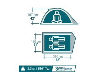 Image of Decathlon Quechua MH100 Waterproof Camping Tent, Grey, 2 Person, 4006573