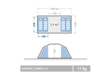 Image of Decathlon Quechua Waterproof Family Camping Tent, 2 Rooms, Blue, 4 Person, 4006569