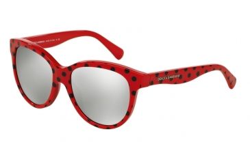 Image of Dolce&amp;Gabbana MATT SILK DG4176 Sunglasses 28736G-49 - Pois Black On Red Frame, Light Grey Mirror Silver Lenses