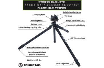 Image of Double Tap Industries Stronghold Lite Aluminum Tripod w/Adjustable Height + Saddle Clamp, Black, 36mm, TRI-A-001A