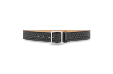 Image of 1-3/4" Basketweave Leather Garrison Belt with Solid Brass Center Bar Nickel Buckle