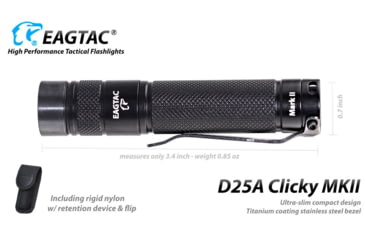 Image of EAGTAC D25A RC Clicky Flashlight, XP-G2 R5 NW LED, 176lm,1xAA, Black, D25A-CLICKY-XPG2-NW