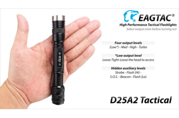 Image of EAGTAC D25A2 Tactical Flashlight, XM-L2 U2 NW LED, 470lm, Black, D25A2-TACTICAL-XML2-NW