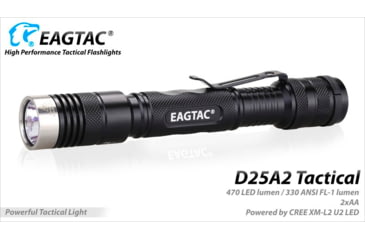 Image of EAGTAC D25A2 Tactical Flashlight, XM-L2 U2 NW LED, 470lm, Black, D25A2-TACTICAL-XML2-NW