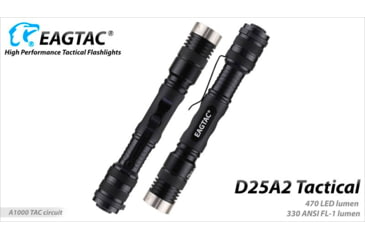 Image of EAGTAC D25A2 Tactical Flashlight, XM-L2 U2 NW LED, 470lm, Black, D25A2-TACTICAL-XML2-NW