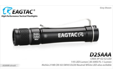 Image of EAGTAC D25AAA RED/BLUE/GRAY/GOLDED Flashlight, Nichia 219B LED, 115lm, Black, D25AAA-219B-NW