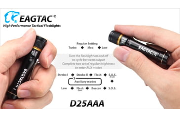 Image of EAGTAC D25AAA RED/BLUE/GRAY/GOLDED Flashlight, Nichia 219B LED, 115lm, Black, D25AAA-219B-NW