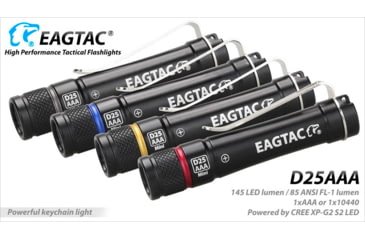 Image of EAGTAC D25AAA RED/BLUE/GRAY/GOLDED Flashlight, Nichia 219B LED, 115lm, Black, D25AAA-219B-NW