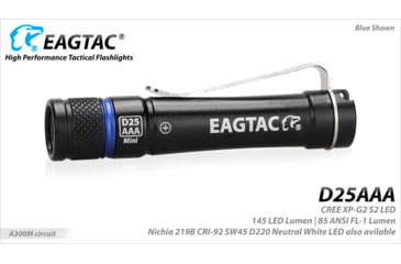 Image of EAGTAC D25AAA RED/BLUE/GRAY/GOLDED Flashlight, Nichia 219B LED, 115lm, Black, D25AAA-219B-NW