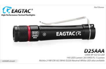 Image of EAGTAC D25AAA RED/BLUE/GRAY/GOLDED Flashlight, Nichia 219B LED, 115lm, Black, D25AAA-219B-NW