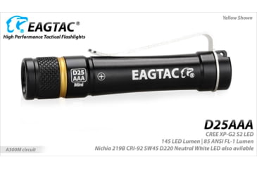 Image of EAGTAC D25AAA RED/BLUE/GRAY/GOLDED Flashlight, Nichia 219B LED, 115lm, Black, D25AAA-219B-NW