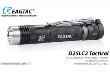 Image of EAGTAC D25LC2 Tactica XML2 U4 LED Flashlight, Medium, Black, 1374 lm, D25LC2-Tactical-XML2-CW