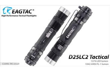 Image of EAGTAC D25LC2 Tactica XML2 U4 LED Flashlight, Medium, Black, 1374 lm, D25LC2-Tactical-XML2-CW