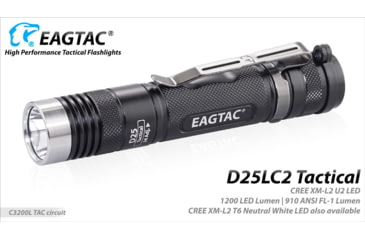 Image of EAGTAC D25LC2 Tactica XML2 U4 LED Flashlight, Medium, Black, 1374 lm, D25LC2-Tactical-XML2-CW