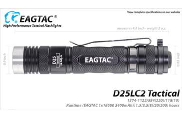 Image of EAGTAC D25LC2 Tactica XML2 U4 LED Flashlight, Medium, Black, 1374 lm, D25LC2-Tactical-XML2-CW