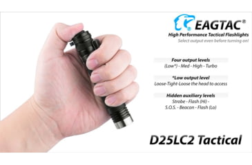 Image of EAGTAC D25LC2 Tactica XML2 U4 LED Flashlight, Medium, Black, 1374 lm, D25LC2-Tactical-XML2-CW