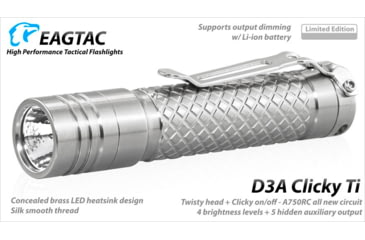Image of EAGTAC D3A RC Titanium Flashlight,Luminus SST20 CRI-95 4000K NW LED, 275lm, Silver, D3A-CLICKY-TI-SST20-NW