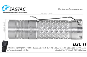 Image of EAGTAC D3C RC Ti Flashlight, Luminus SST20 CRI-95 4000K NW LED, 510lm, Silver, D3C-CLICKY-TI-SST20-NW