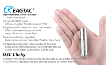 Image of EAGTAC D3C RC Ti Flashlight, Luminus SST20 CRI-95 4000K NW LED, 510lm, Silver, D3C-CLICKY-TI-SST20-NW