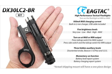 Image of EAGTAC DX30LC2-BR Rechargeable Flashlight Kit, XP-L HI V2 NW LED, 1084lm, Black, DX30LC2BR-XPLHI-KIT-NW