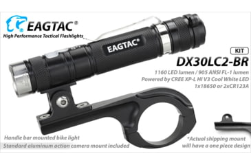 Image of EAGTAC DX30LC2-BR Rechargeable Flashlight Kit, XP-L HI V2 NW LED, 1084lm, Black, DX30LC2BR-XPLHI-KIT-NW
