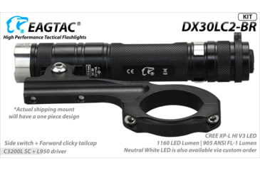 Image of EAGTAC DX30LC2-BR Rechargeable Flashlight Kit, XP-L HI V2 NW LED, 1084lm, Black, DX30LC2BR-XPLHI-KIT-NW