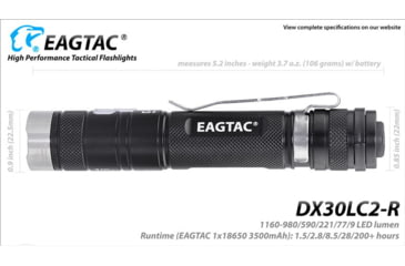 Image of EAGTAC DX30LC2-R Rechargeable Flashlight Kit, XP-L HI V2 NW LED, 1084lm, Black, ET-FL-DX30LC2R-XPLHI-KIT-NW