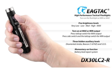 Image of EAGTAC DX30LC2-R Rechargeable Flashlight Kit, XP-L HI V2 NW LED, 1084lm, Black, ET-FL-DX30LC2R-XPLHI-KIT-NW