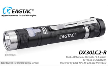 Image of EAGTAC DX30LC2-R Rechargeable Flashlight Kit, XP-L HI V2 NW LED, 1084lm, Black, ET-FL-DX30LC2R-XPLHI-KIT-NW