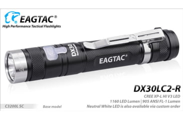Image of EAGTAC DX30LC2-R Rechargeable Flashlight Kit, XP-L HI V2 NW LED, 1084lm, Black, ET-FL-DX30LC2R-XPLHI-KIT-NW