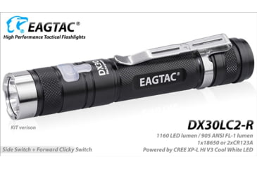 Image of EAGTAC DX30LC2-R Rechargeable Flashlight Kit, XP-L HI V2 NW LED, 1084lm, Black, ET-FL-DX30LC2R-XPLHI-KIT-NW