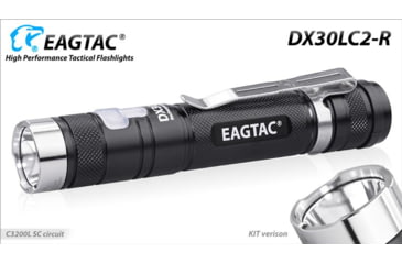 Image of EAGTAC DX30LC2-R Rechargeable Flashlight Kit, XP-L HI V2 NW LED, 1084lm, Black, ET-FL-DX30LC2R-XPLHI-KIT-NW