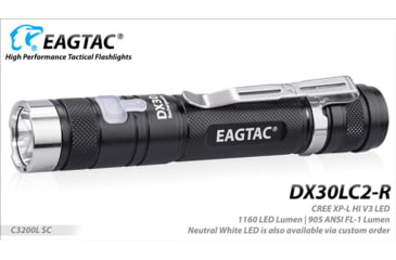 Image of EAGTAC DX30LC2-R Rechargeable Flashlight Kit, XP-L HI V2 NW LED, 1084lm, Black, ET-FL-DX30LC2R-XPLHI-KIT-NW