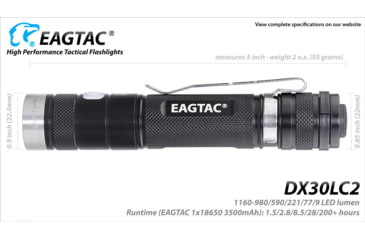 Image of EAGTAC DX30LC2 Side Switch Forward Clicky Flashlight, XP-L HI V2 NW LED, 1084lm, Black, DX30LC2-XPLHI-NW