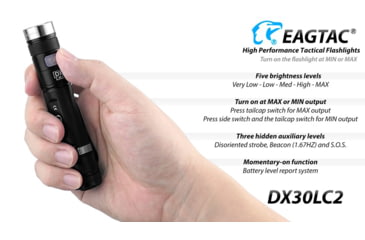Image of EAGTAC DX30LC2 Side Switch Forward Clicky Flashlight, XP-L HI V2 NW LED, 1084lm, Black, DX30LC2-XPLHI-NW