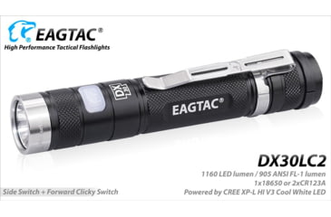 Image of EAGTAC DX30LC2 Side Switch Forward Clicky Flashlight, XP-L HI V2 NW LED, 1084lm, Black, DX30LC2-XPLHI-NW