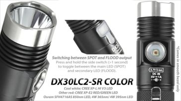 Image of Eagtac DX30LC2-SR Color Side-LED Rechargeable  Flashlight, XP-E2 Green w/ XPL HI LED, 263lm w/ 1160lm, Black 2737