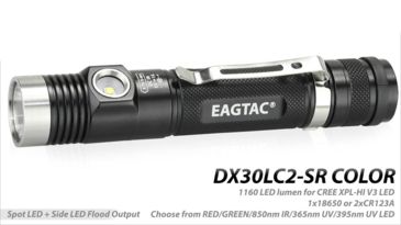 Image of Eagtac DX30LC2-SR Color Side-LED Rechargeable  Flashlight, XP-E2 Green w/ XPL HI LED, 263lm w/ 1160lm, Black 2737