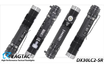 Image of EAGTAC DX30LC2-SR Side-LED Rechargeable Flashlight Kit, Spot XP-L HI V2 NW w/ Flood Nichia 219B CRI92 5700K LED, 1080lm/390lm, Black, DX30LC2SR-XPLHINW-SIDE219B-KIT