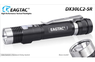 Image of EAGTAC DX30LC2-SR Side-LED Rechargeable Flashlight Kit, Spot XP-L HI V2 NW w/ Flood Nichia 219B CRI92 5700K LED, 1080lm/390lm, Black, DX30LC2SR-XPLHINW-SIDE219B-KIT