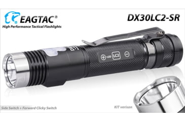 Image of EAGTAC DX30LC2-SR Side-LED Rechargeable Flashlight Kit, Spot XP-L HI V2 NW w/ Flood Nichia 219B CRI92 5700K LED, 1080lm/390lm, Black, DX30LC2SR-XPLHINW-SIDE219B-KIT