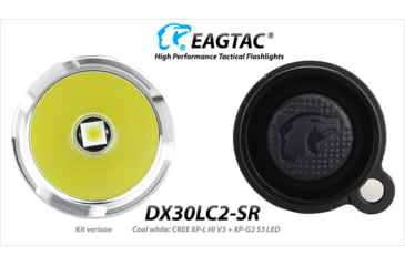 Image of EAGTAC DX30LC2-SR Side-LED Rechargeable Flashlight Kit, Spot XP-L HI V2 NW w/ Flood Nichia 219B CRI92 5700K LED, 1080lm/390lm, Black, DX30LC2SR-XPLHINW-SIDE219B-KIT