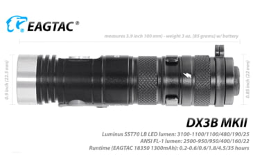 Image of EAGTAC DX3B Clicky MKII Flashlight, Black, 3100lm, DX3B Clicky MKII-SST70-CW