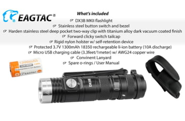 Image of EAGTAC DX3B Clicky MKII SST70 LB LED Flashlight, Black, 3100lm, DX3B Clicky MKII-SST70-CW