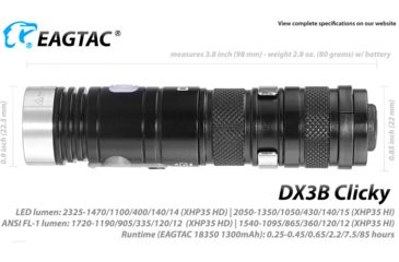 Image of EAGTAC DX3B Clicky Rechargeable XHP50.2 LED 2500 Lumen LED Flashlight, Black, Small 4249