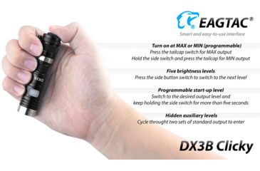 Image of EAGTAC DX3B Clicky Rechargeable XHP50.2 LED 2500 Lumen LED Flashlight, Black, Small 4249