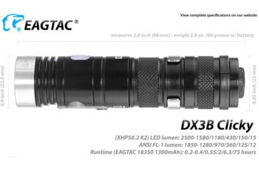 Image of EAGTAC DX3B Clicky Rechargeable XHP50.2 LED 2500 Lumen LED Flashlight, Black, Small 4249