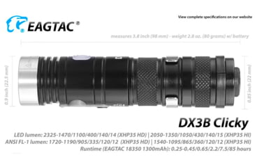 Image of EAGTAC DX3B Clicky Rechargeable XHP50.2 NW LED 2325 Lumen Flashlight, Black, DX3B-CLICKY-XHP502-REG-NW