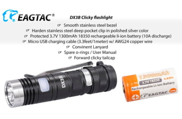 Image of EAGTAC DX3B Clicky Rechargeable XHP50.2 NW LED 2325 Lumen Flashlight, Black, DX3B-CLICKY-XHP502-REG-NW