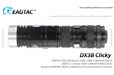 Image of EAGTAC DX3B Clicky Rechargeable XHP50.2 NW LED 2325 Lumen Flashlight, Black, DX3B-CLICKY-XHP502-REG-NW